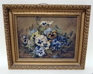 1215	ANTIQUE OIL PAINTING ON CANVAS OF FLOWERS, APPROXIMATELY 13 IN X 16 IN OVERALL
