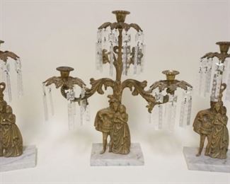 1216	GIRANDOLE SET, 3 PIECES, TALLEST APPROXIMATELY 17 IN H, SOME PRISIMS MISSING
