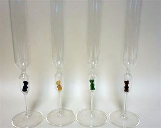 1226	SET OF 4 CHAMPANGE FLUTES WITH BEARS IN HOLLOW STEMS, APPROXIMATELY 11 1/4 IN, NUMBERED ON BASES
