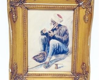 1240	WATERCOLOR OF ARAB MAN SMOKING, APPROXIMATELY 8 1/2 IN X 10 IN
