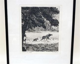 1241	ENGRAVING *HEADING FOR SAFETY*, R H PALENSKE, APPROXIMATELY 13 IN X 16 IN OVERALL

