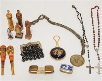 1292	LOT OF MISC SMALL ITEMS INCLUDES LIMOGES, CLOISONNE TRINKET BOX, OVIVO WATCH, ROSARIES, 1971 SIPAN SKI CLUB MEDALION, ETC
