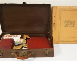 1297	STAMP & EPHEMERA LOT INCLUDES SUITCASE W/CONTENTS MOSTLY STAMPS & EPHEMERA PLUS A POSTAGE SCRAPBOOK
