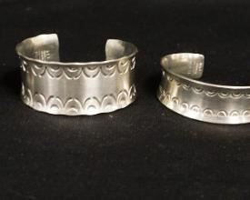1299	PEWTER JEWELRY LOT INCLUDES 3 CUFF BRACELETS & A BROOCH, SIGNED JORGEN JENSEN, HANDMADE DENMARK, & ONE MARKED *HANDAPBETE* BC
