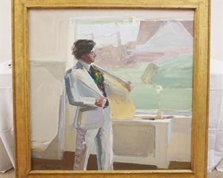 1305	LARGE OIL ON CANVAS PAINTING OF YOUNG MAN SIGNED S PEARLSTEIN LOWER LEFT, APPROXIMATELY 48 1/4 IN X 49 IN INCLUDING FRAME
