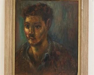 1306	OIL PAINTING ON ARTIST BOARD *SELF PORTRAIT* HAS LOSSES TO EDGES, UNSIGNED POSSIBLY WILLIAM STODDARD LOUGHRAN, APPROXIMATELY 29 3/4 IN X 26 IN OVERALL
