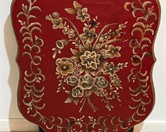 Hand painted folding table, red, gold, brown 