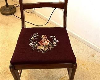 Vintage side chair with needlepoint seat