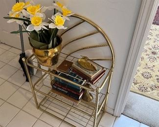 Brass shelf, duck decor, vintage books