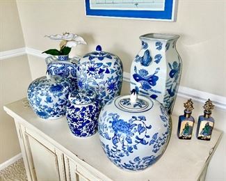 Blue & White decor, Oriental bottles some are SOLD 