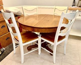 Antique round oak table, 4 French country style chairs ( chairs are SOLD)