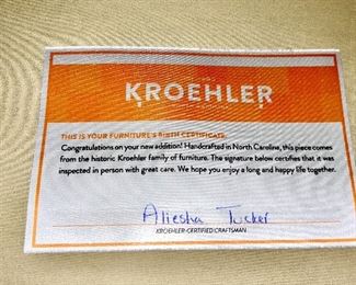 Kroehler label on loveseat