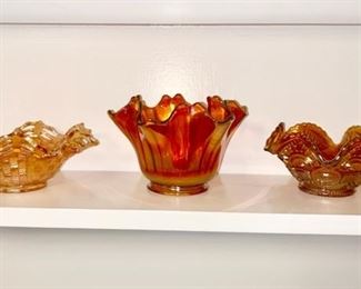 Marigold Carnival glass bowls