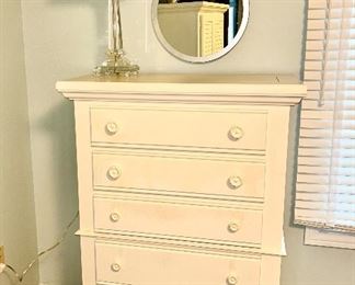 Broyhill chest of drawers, glass lamp (2 of 2), mirror