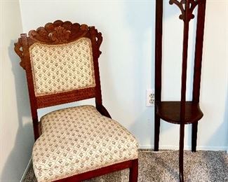 Antique side chair and antique collar cabinet