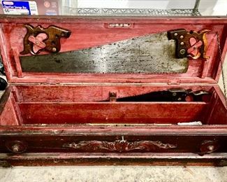 Antique primitive hand crafted tool chest (open top view)