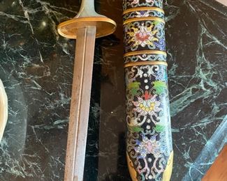 OLDER CLOISSONE DAGGER 14" JADE HANDLE