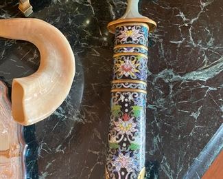 OLDER CLOISSONE DAGGER 14" JADE HANDLE