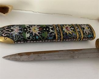 OLDER CLOISSONE DAGGER 14" JADE HANDLE