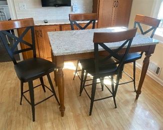 Custom made pub height marble top table with 4 stools