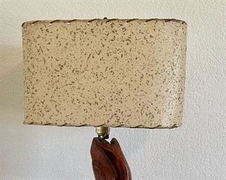 Mid Century Modern Fiber Glass Shade Lamp With Drift Wood Base