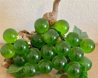 Mid Century Modern Acrylic Green Grapes On Wood Base