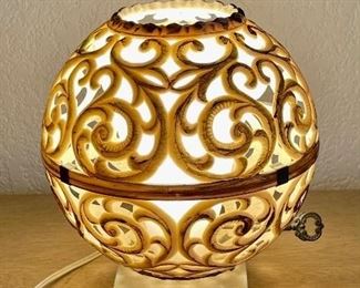 Mid Century Modern White And Gold Plastic Globe Lamp On Marble Base