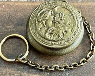 Art Nouveau Brass Repousse Rouge Pot Lady And Lion On Ring Change With Puff