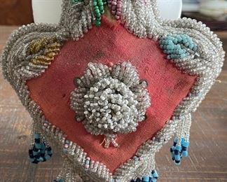 Antique Late 1800's Native American Iroquois Glass Seed Bead Pillow (as Is)