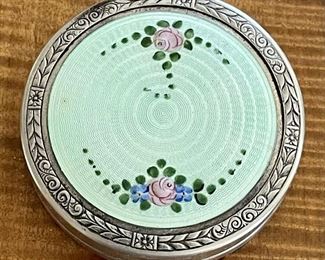 Sterling Silver And Guilloche Enamel Compact With Powder And Rouge