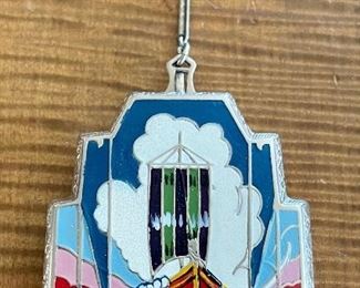 Vintage Silver Tone And Enamel Viking Ship Motif Compact With Finger Ring And Powder, Rouge, And Lipstick