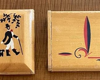 (2) Vintage Hand Painted Wood Compacts - Bourjois Evening In Paris With Mirror, Southern Belle And Beau