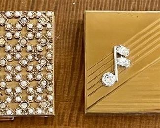 Volupte Vintage Musical Compact (works) With Lipstick And Puff, Fifth Avenue Rhinestone Compact