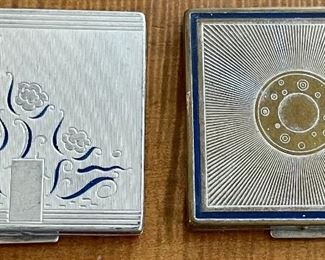 (2) Bourjois Evening In Paris 1930's Blue And Silver Compacts With Original Puffs