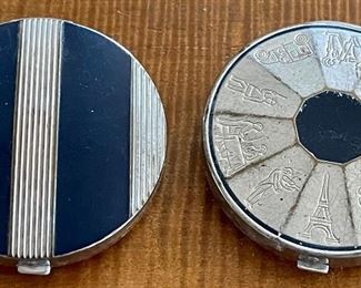 (2) Bourjois Evening In Paris 1930's Blue And Silver Round Compacts - (1) With Puff