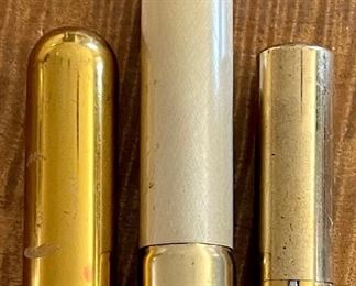 (3) Vintage Gold Tube Lipstick Cases -helen Neushaefer, Hazel Bishop, Rejuvia Sun Gold