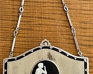 1920's DF Briggs Victorian Silver Guilloche Wristlet Compact Dance Purse In Tact With Perfume, Lipstick, Rouge