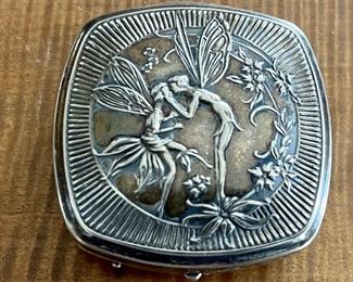 1917 Djer Kiss Fairies Nymphs Kerkoff Complete Art Nouveau Powder & Rouge Compact With Puffs And Mirror