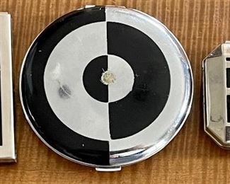 3 Vintage Art Deco Silver And Black Powder Compacts - Evans Armand And Vashe Art Deco Powder & Rouge Compact