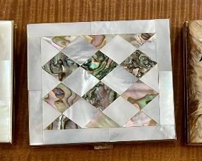 Set Of 3 Marhill Genuine Mother Of Pearl Square Powder Compacts With Puffs And Mirror