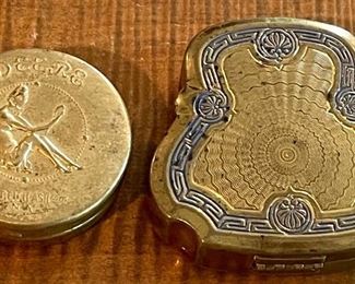 Rare Gold Karess Woodworth Art Deco Compact, 1920s Powder Compact & Reich Ash Deere Art Nouveau Rouge Compact