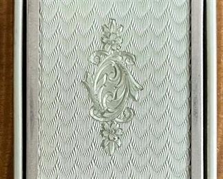 1930s Art Deco Faux Green Guilloche Enamel Girey Powder & Rouge Compact