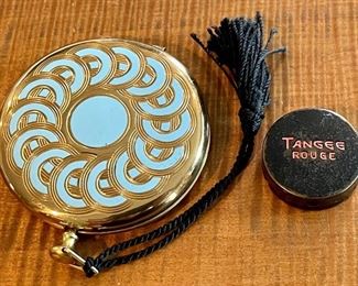 Zell Fifth Avenue Powder Compact Pocket Watch Style 1940s Unused Puff Sifter Blue Enamel - Tangee Rouge Pot