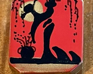 Art Nouveau Miniature Divine Powder Compact Red And Black Enamel