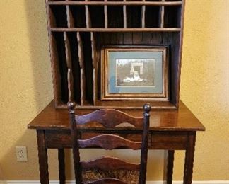 Antique Cubby Shelf Sorting Table & Chair
