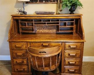 Antique Solid Oak Roll Top Desk 