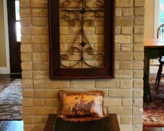 Carved Wood Studded Leather Footstool 