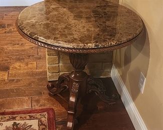Carved Wood Side/ End Table w/ Marble Top 
