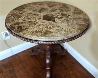 Carved Wood Marble Top Table 
