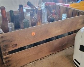 WOODEN BOX CRATE W/ BOTTLES